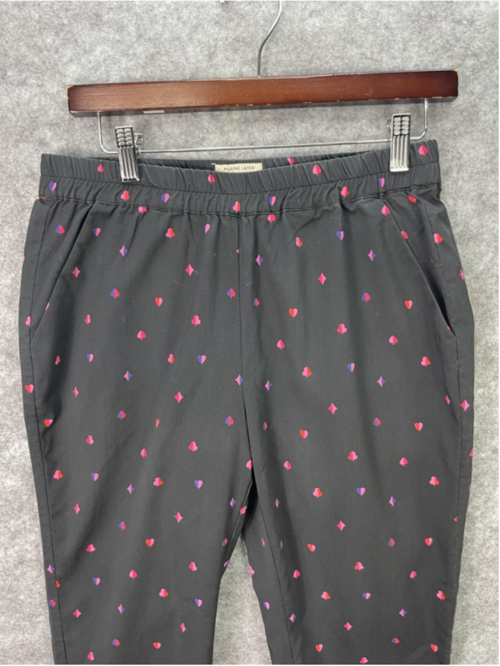 Marine Layer Pants Womens Small Black Queen Of Hearts Print Jogger Twill Stretch - Picture 3 of 11